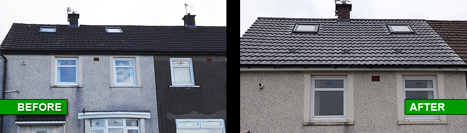 Before and after roof and roughcast work